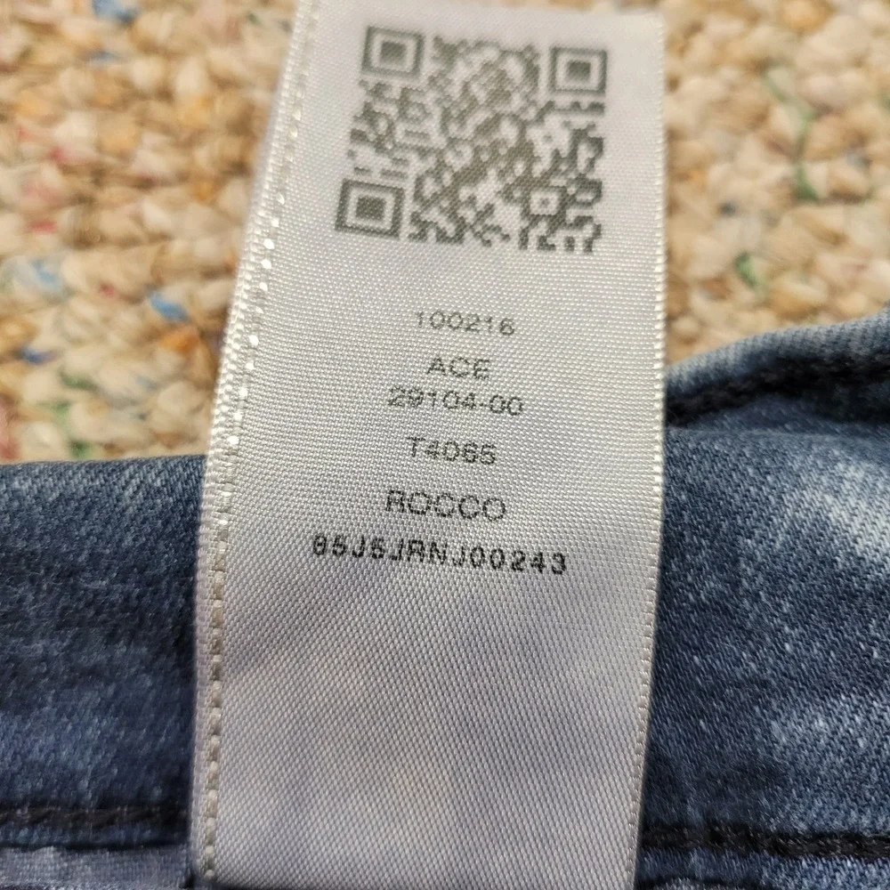 True Religion Rocco Jeans Mens 40 Blue Distressed Marbled Relaxed Skinny Fit